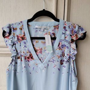 NWT Ramah Flutter Sleeve Floral Blouse